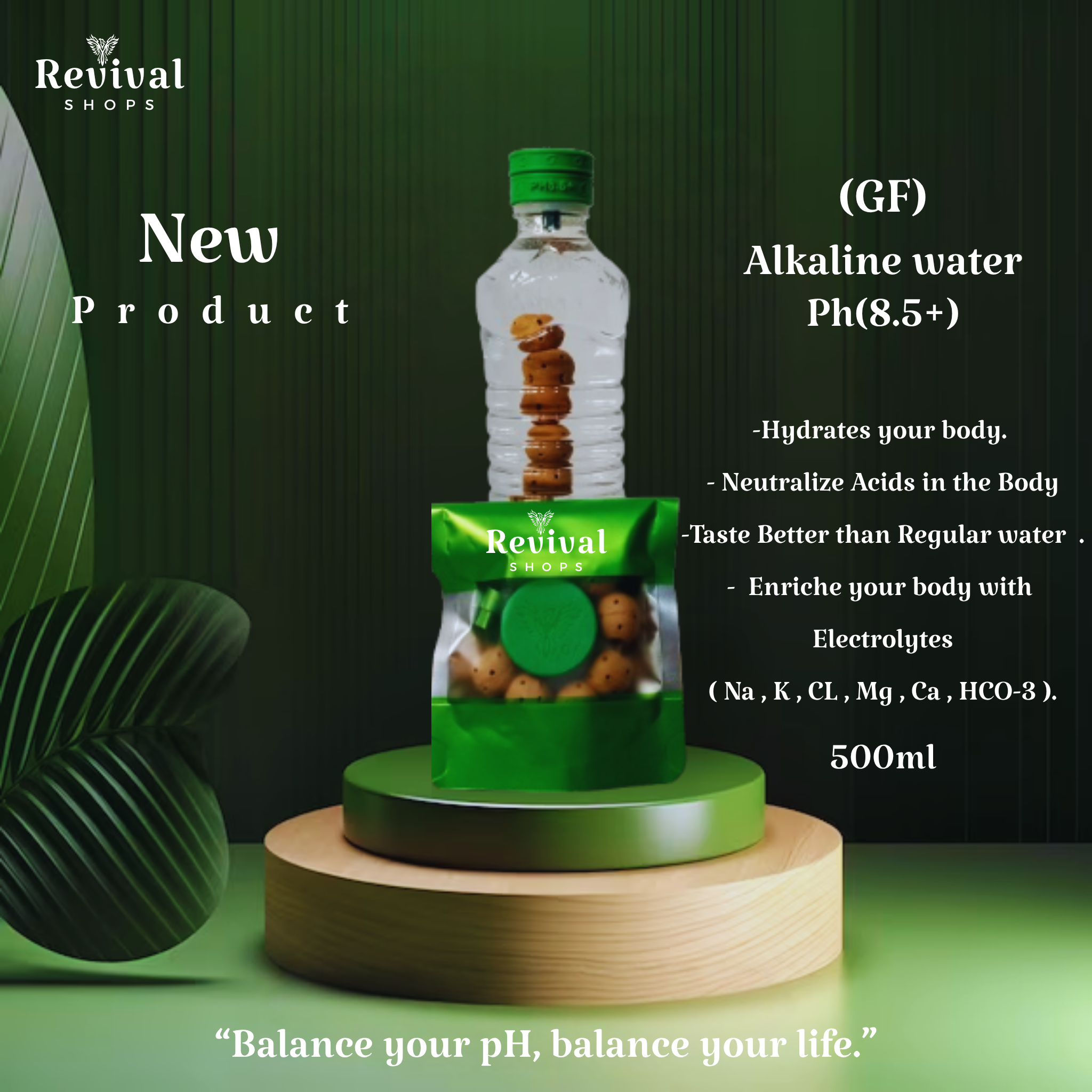 G-Filter "GF" - Alkaline Water pH ( 8.5+) + Electrolytes for Water Bottle , 450 Refills / 3 Months,500ml.