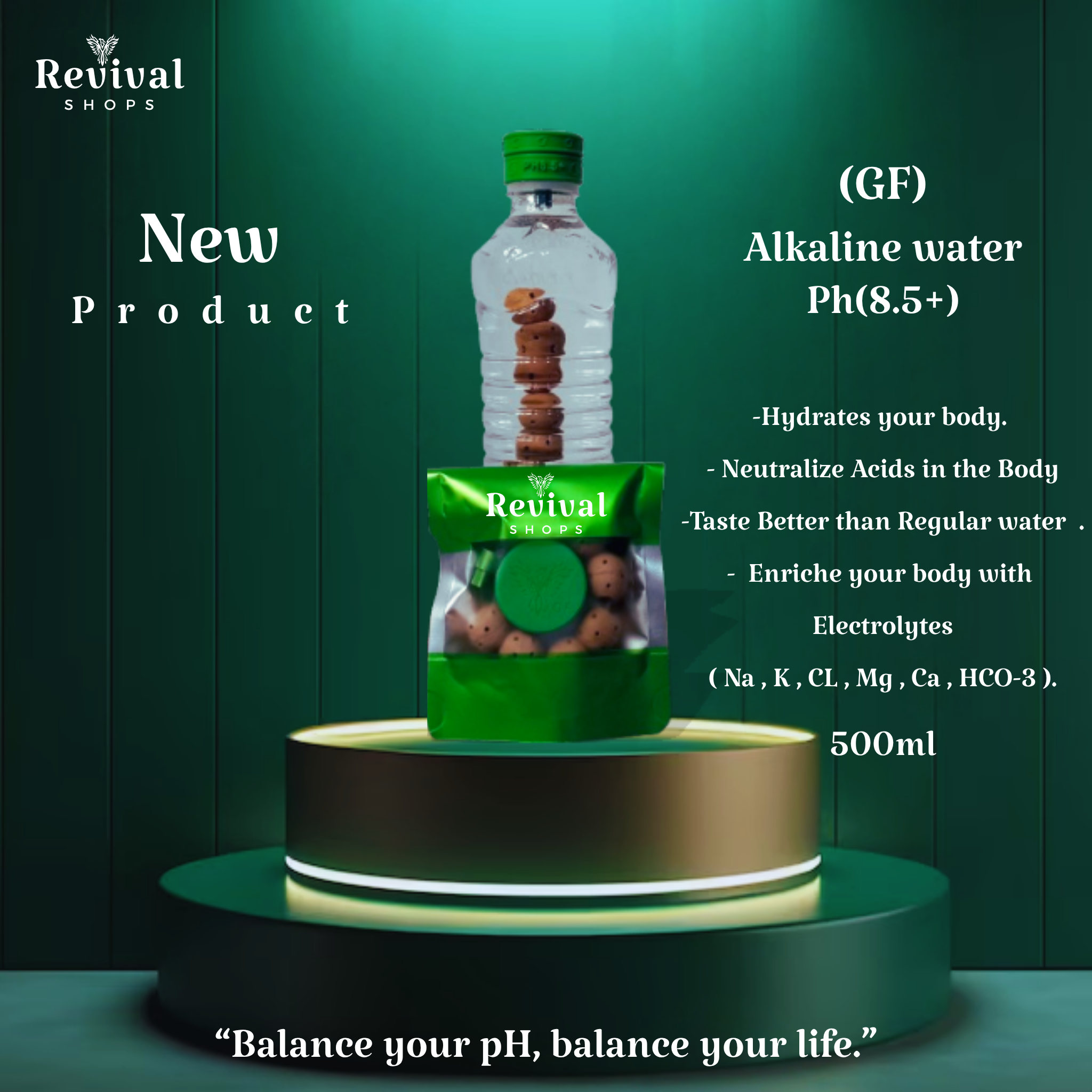 G-Filter "GF" - Alkaline Water pH ( 8.5+) + Electrolytes for Water Bottle , 450 Refills / 3 Months,500ml.