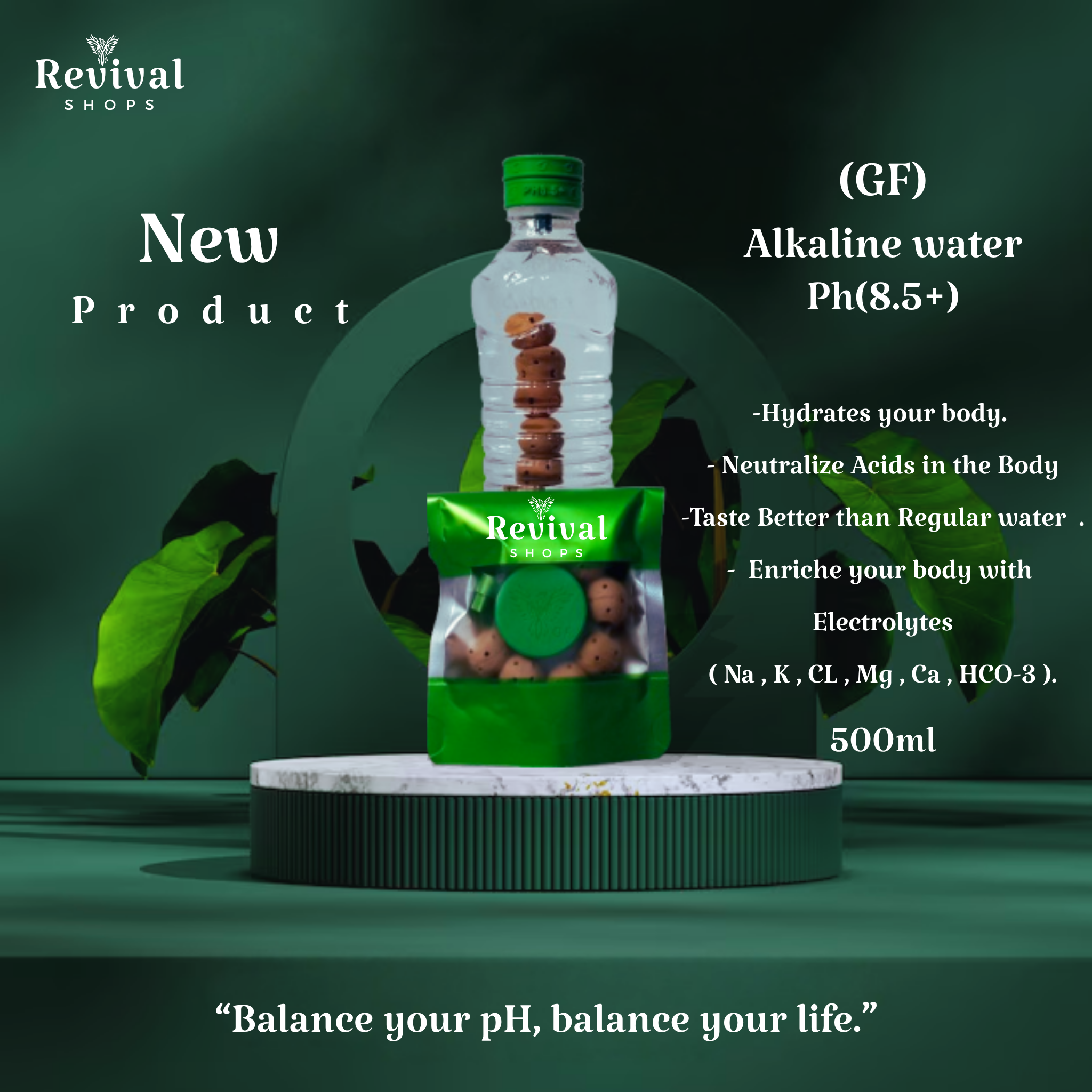 G-Filter "GF" - Alkaline Water pH ( 8.5+) + Electrolytes for Water Bottle , 450 Refills / 3 Months,500ml.