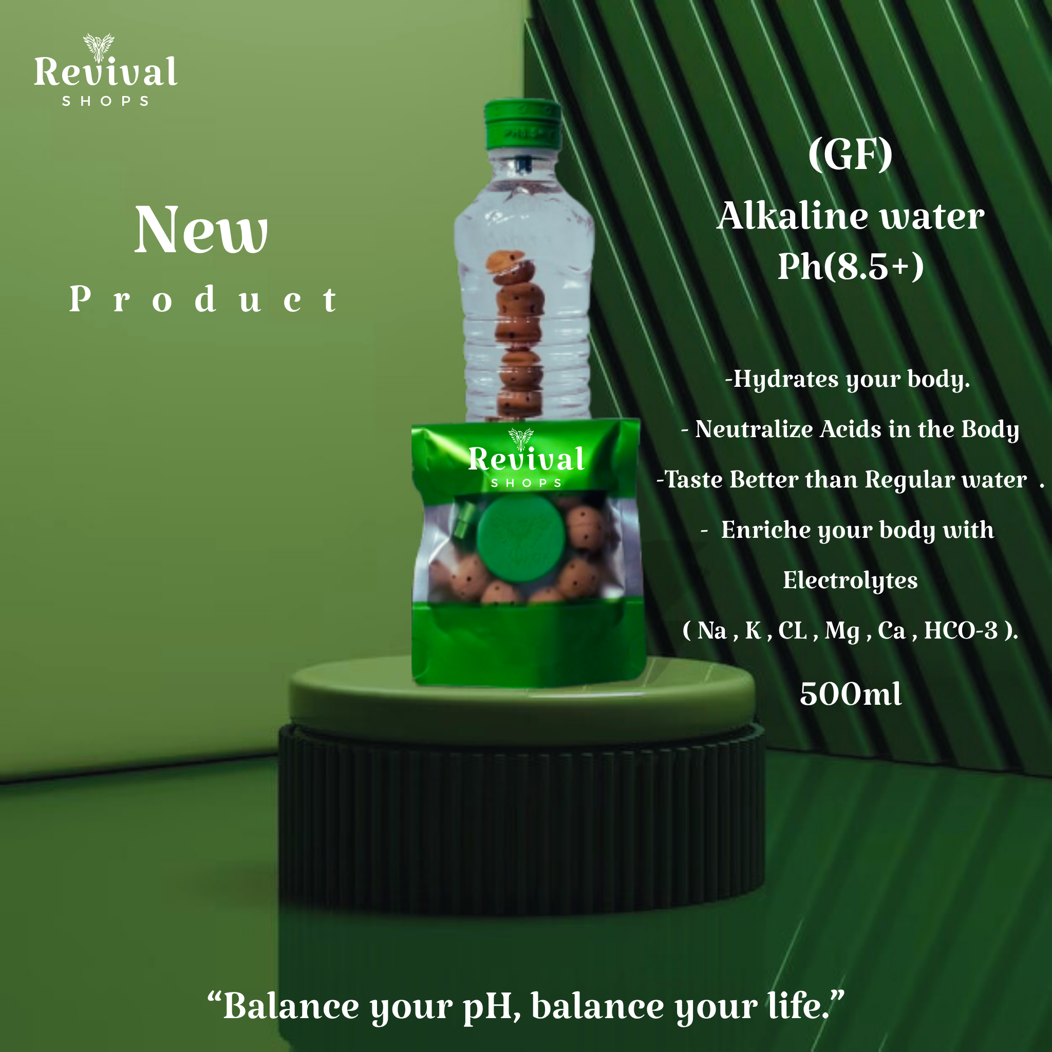 G-Filter "GF" - Alkaline Water pH ( 8.5+) + Electrolytes for Water Bottle , 450 Refills / 3 Months,500ml.