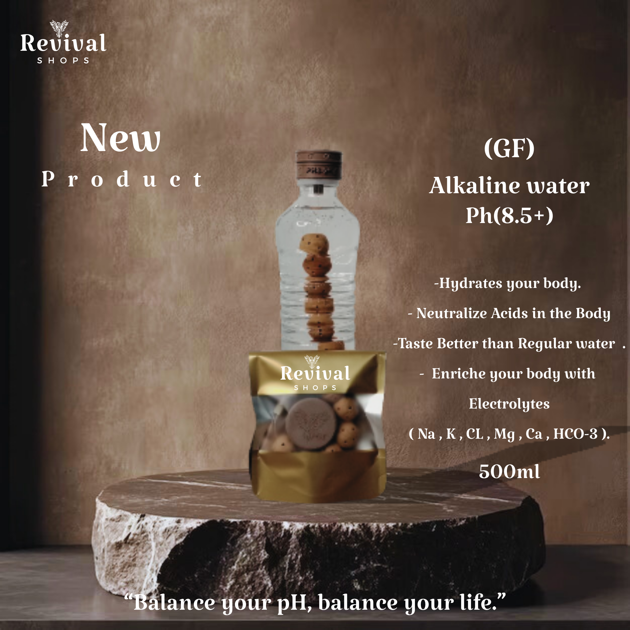 G-Filter "GF" - Alkaline Water pH ( 8.5+) + Electrolytes for Water Bottle , 450 Refills / 3 Months,500ml.