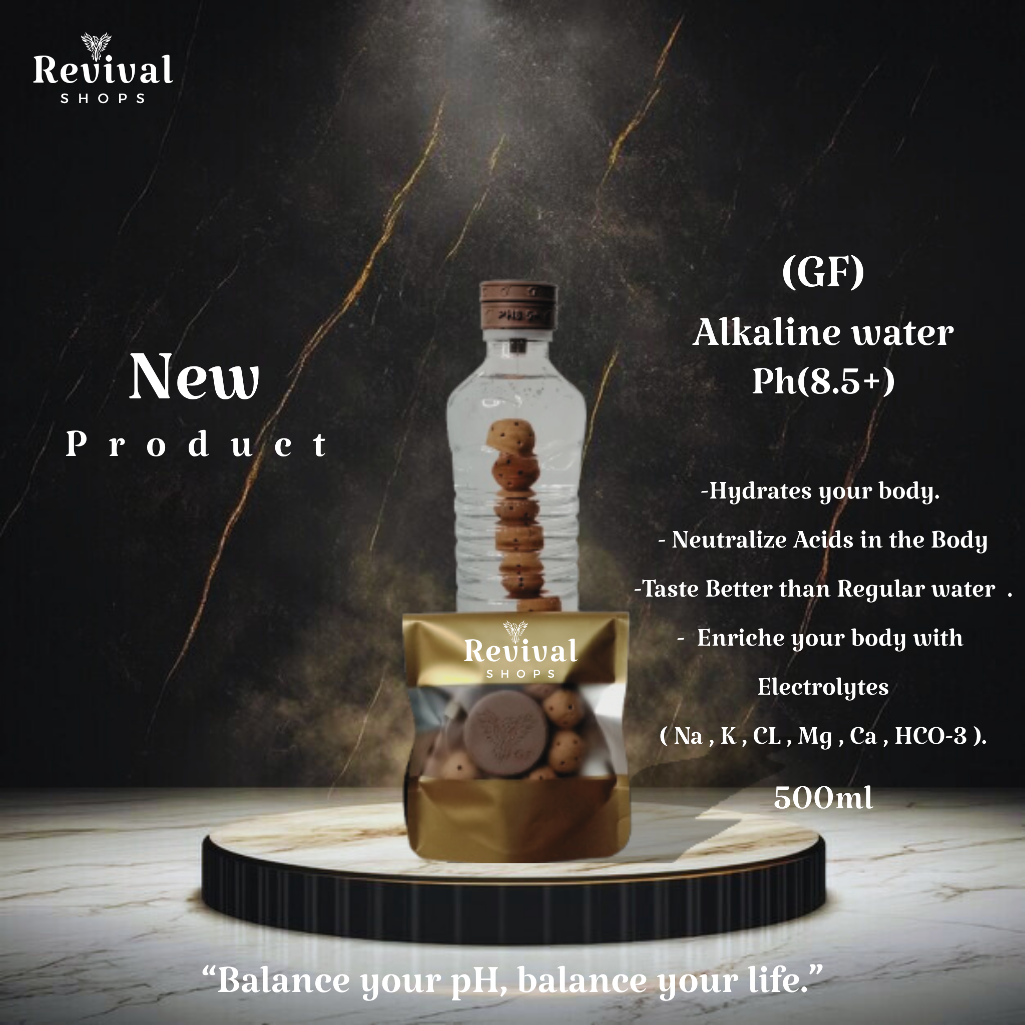 G-Filter "GF" - Alkaline Water pH ( 8.5+) + Electrolytes for Water Bottle , 450 Refills / 3 Months,500ml.