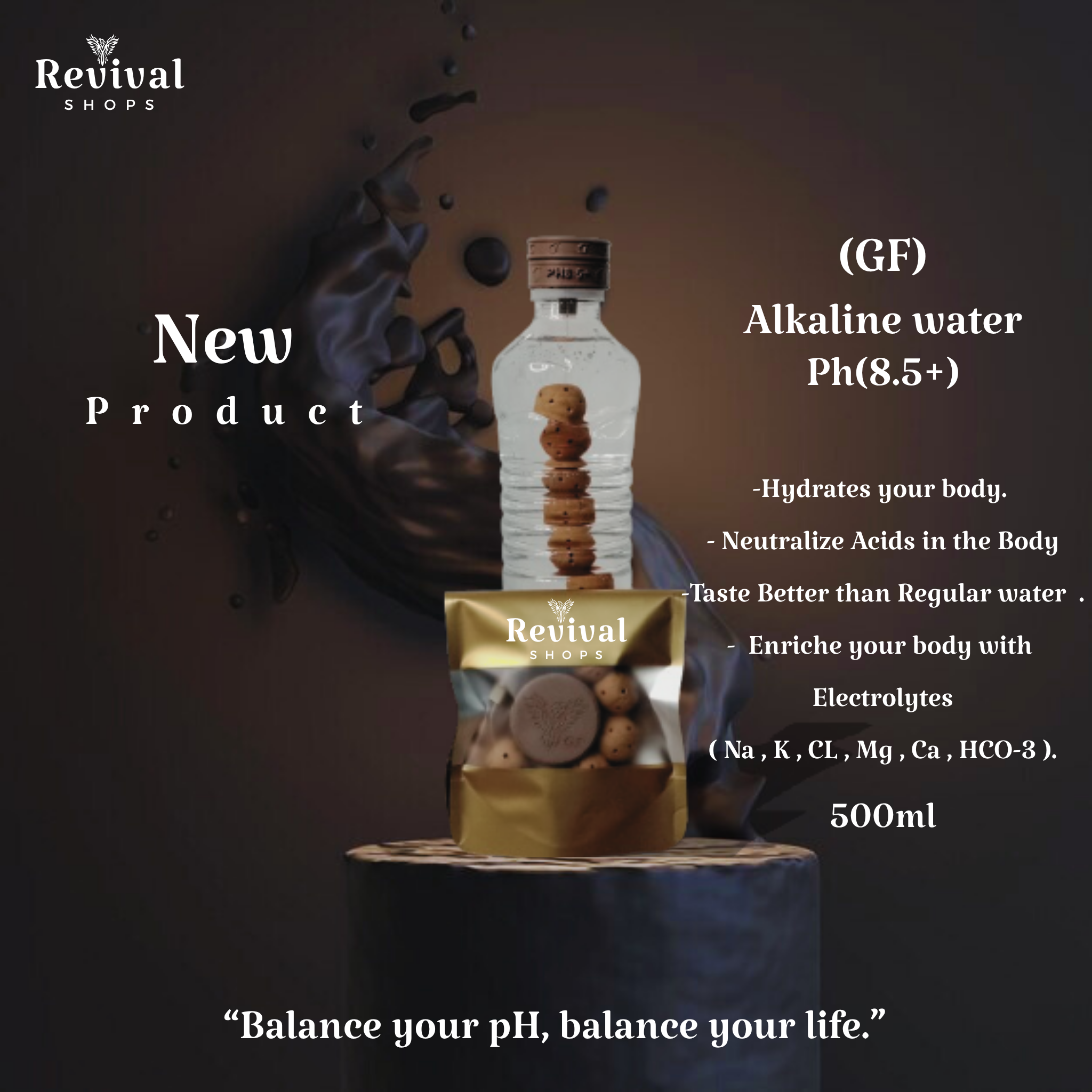 G-Filter "GF" - Alkaline Water pH ( 8.5+) + Electrolytes for Water Bottle , 450 Refills / 3 Months,500ml.