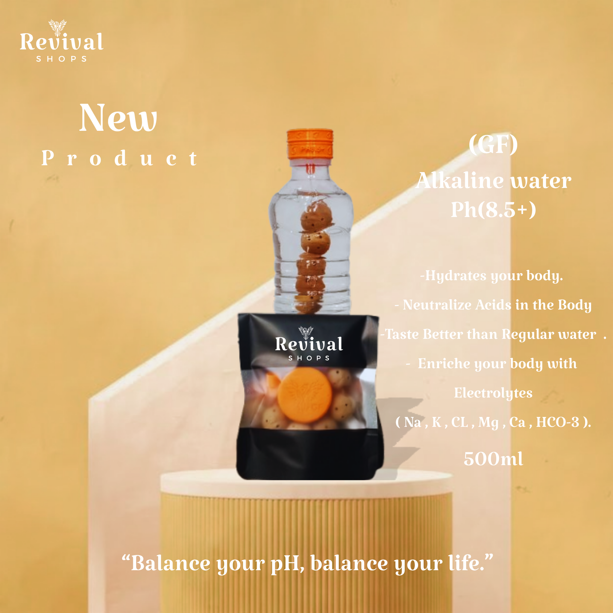 G-Filter "GF" - Alkaline Water pH ( 8.5+) + Electrolytes for Water Bottle , 450 Refills / 3 Months,500ml.