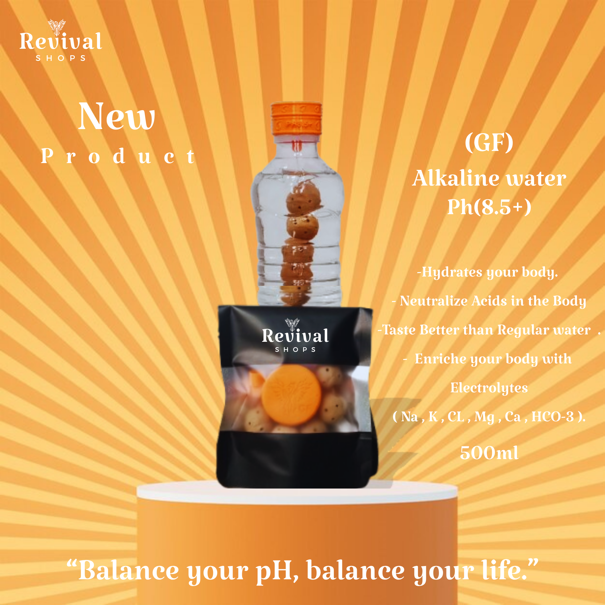 G-Filter "GF" - Alkaline Water pH ( 8.5+) + Electrolytes for Water Bottle , 450 Refills / 3 Months,500ml.