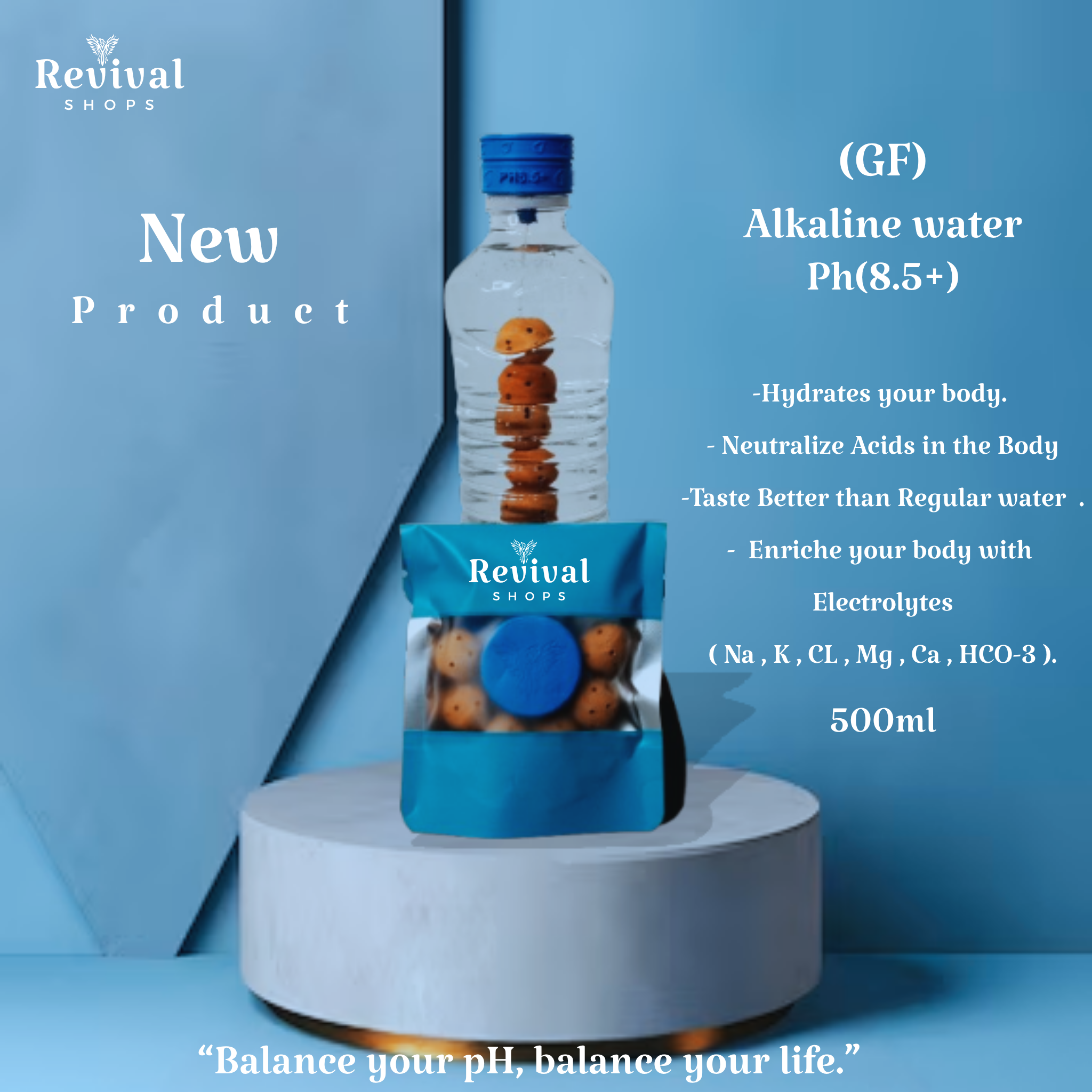 G-Filter- "GF"  Alkaline Water pH ( 8.5+) + Electrolytes for Water Bottle , 450 Refills / 3 Months,500ml.