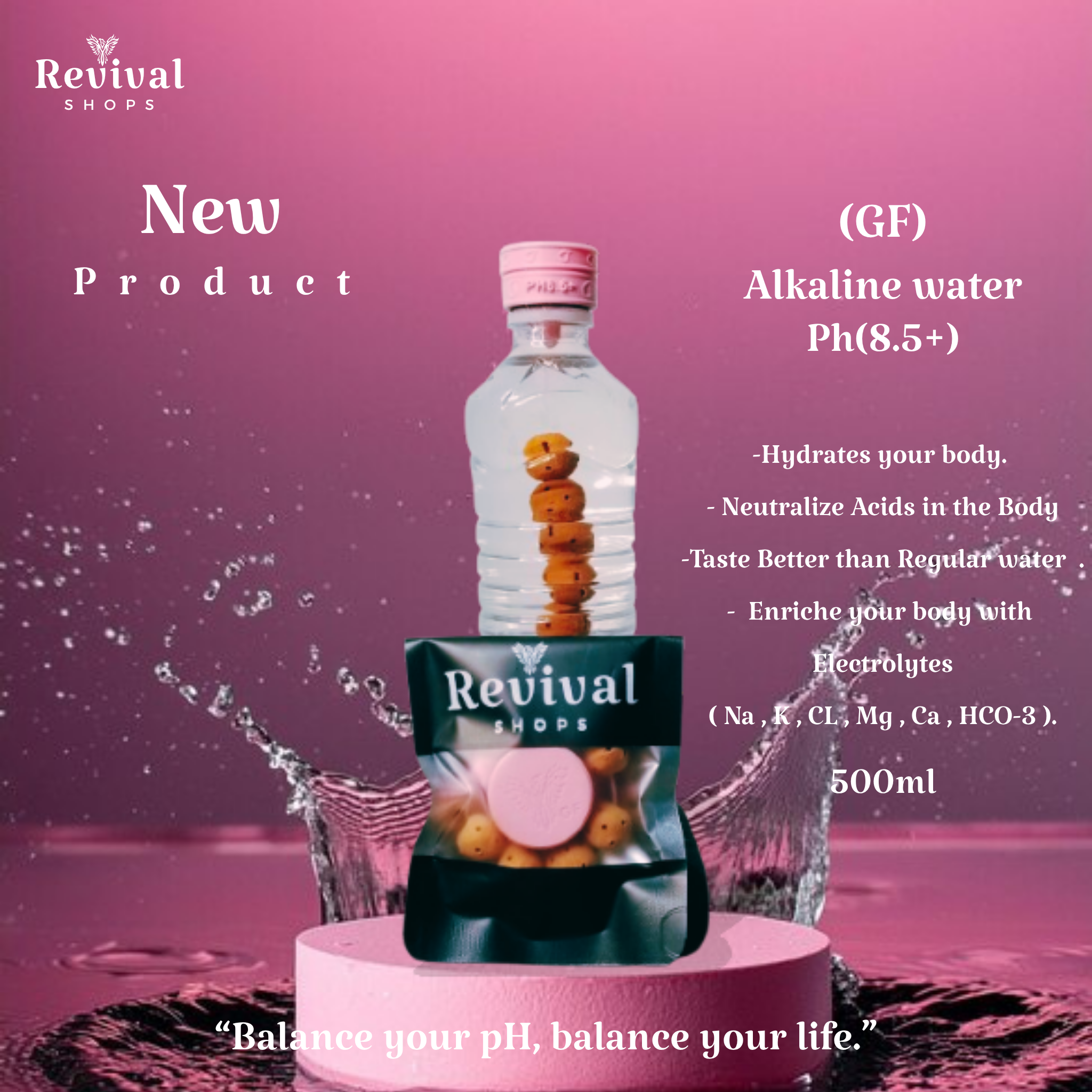 G-Filter "GF" - Alkaline Water pH ( 8.5+) + Electrolytes for Water Bottle , 450 Refills / 3 Months,500ml.