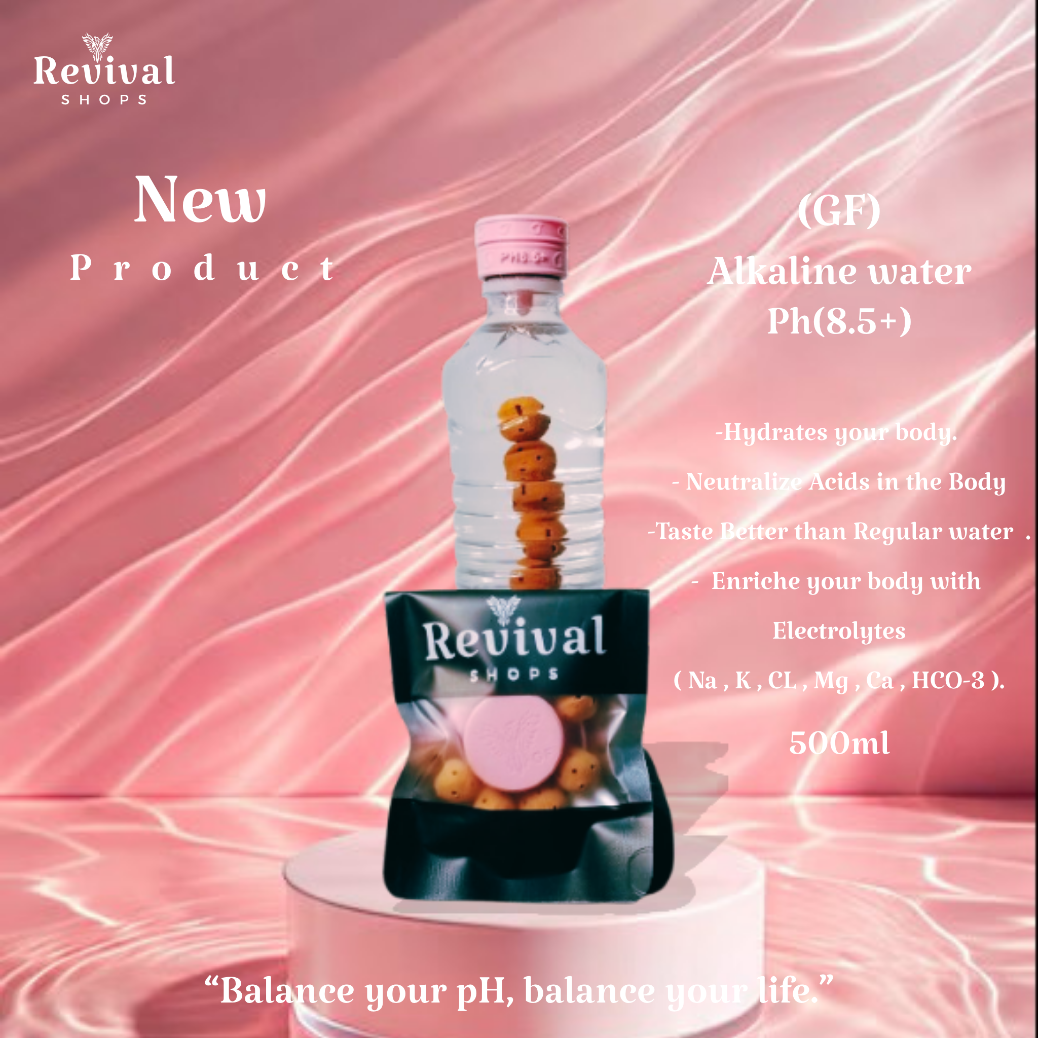 G-Filter "GF" - Alkaline Water pH ( 8.5+) + Electrolytes for Water Bottle , 450 Refills / 3 Months,500ml.