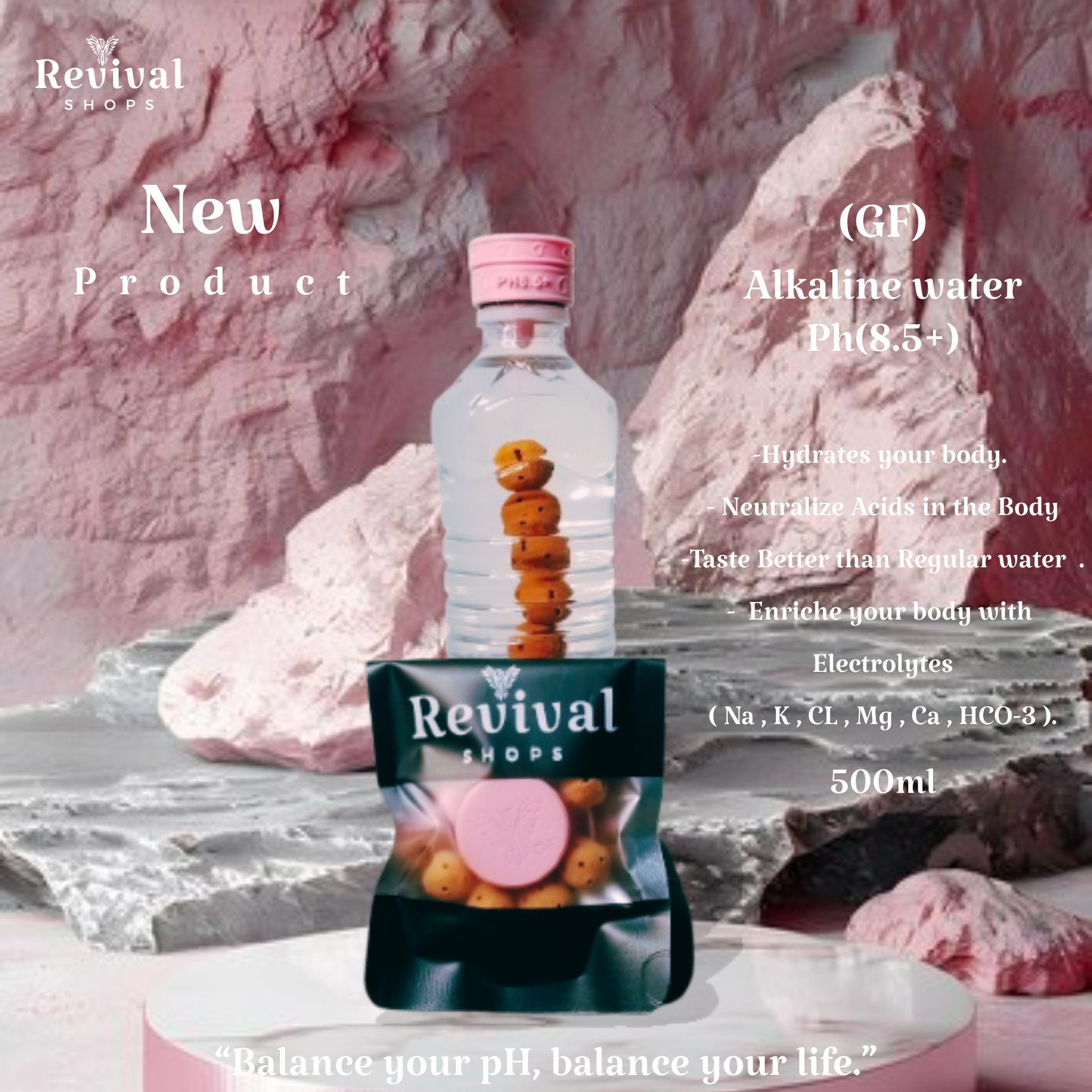 G-Filter "GF" - Alkaline Water pH ( 8.5+) + Electrolytes for Water Bottle , 450 Refills / 3 Months,500ml.