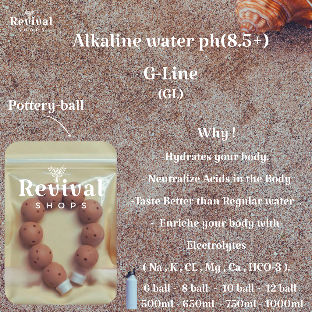 G-Line "GL" - Alkaline Water pH ( 8.5+) + Electrolytes for Water Bottle , 450 Refills / 3 Months,6ball/500/550ml.