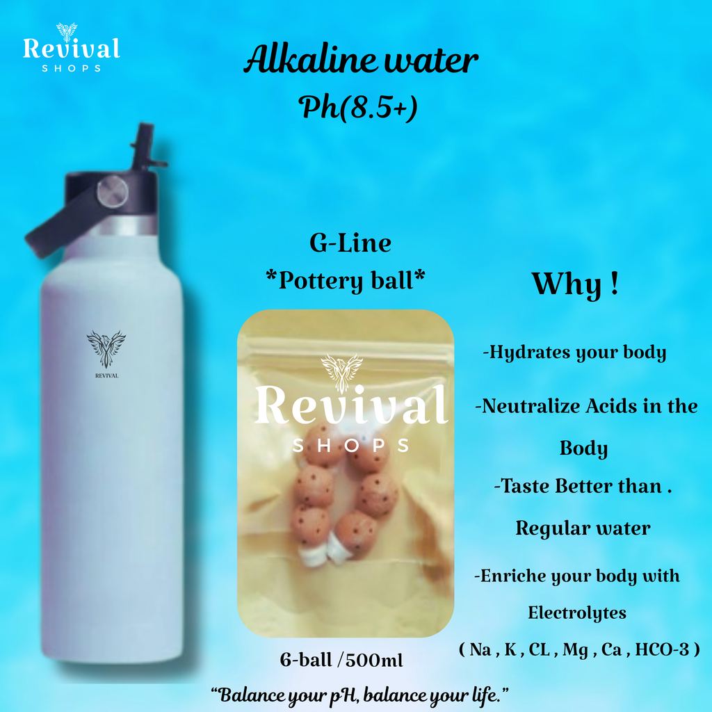 G-Line "GL" - Alkaline Water pH ( 8.5+) + Electrolytes for Water Bottle , 450 Refills / 3 Months,6ball/500/550ml.