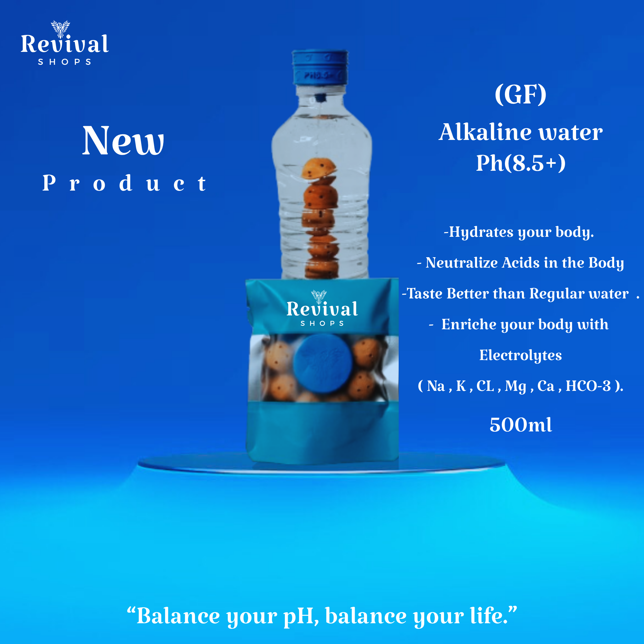 G-Filter- "GF"  Alkaline Water pH ( 8.5+) + Electrolytes for Water Bottle , 450 Refills / 3 Months,500ml.