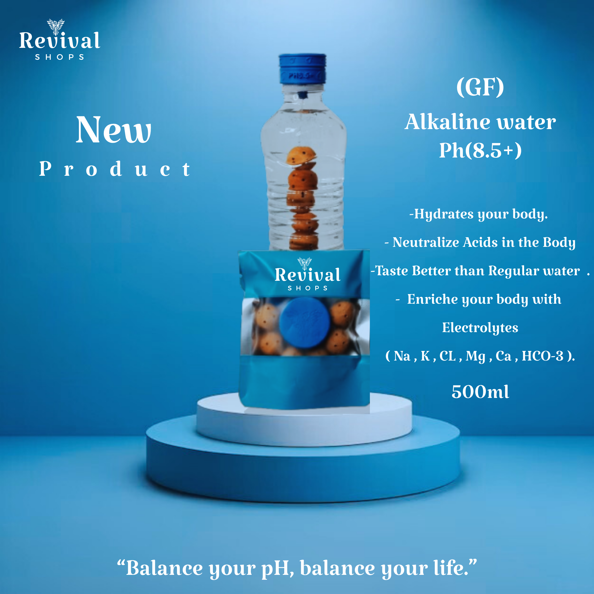 G-Filter- "GF"  Alkaline Water pH ( 8.5+) + Electrolytes for Water Bottle , 450 Refills / 3 Months,500ml.