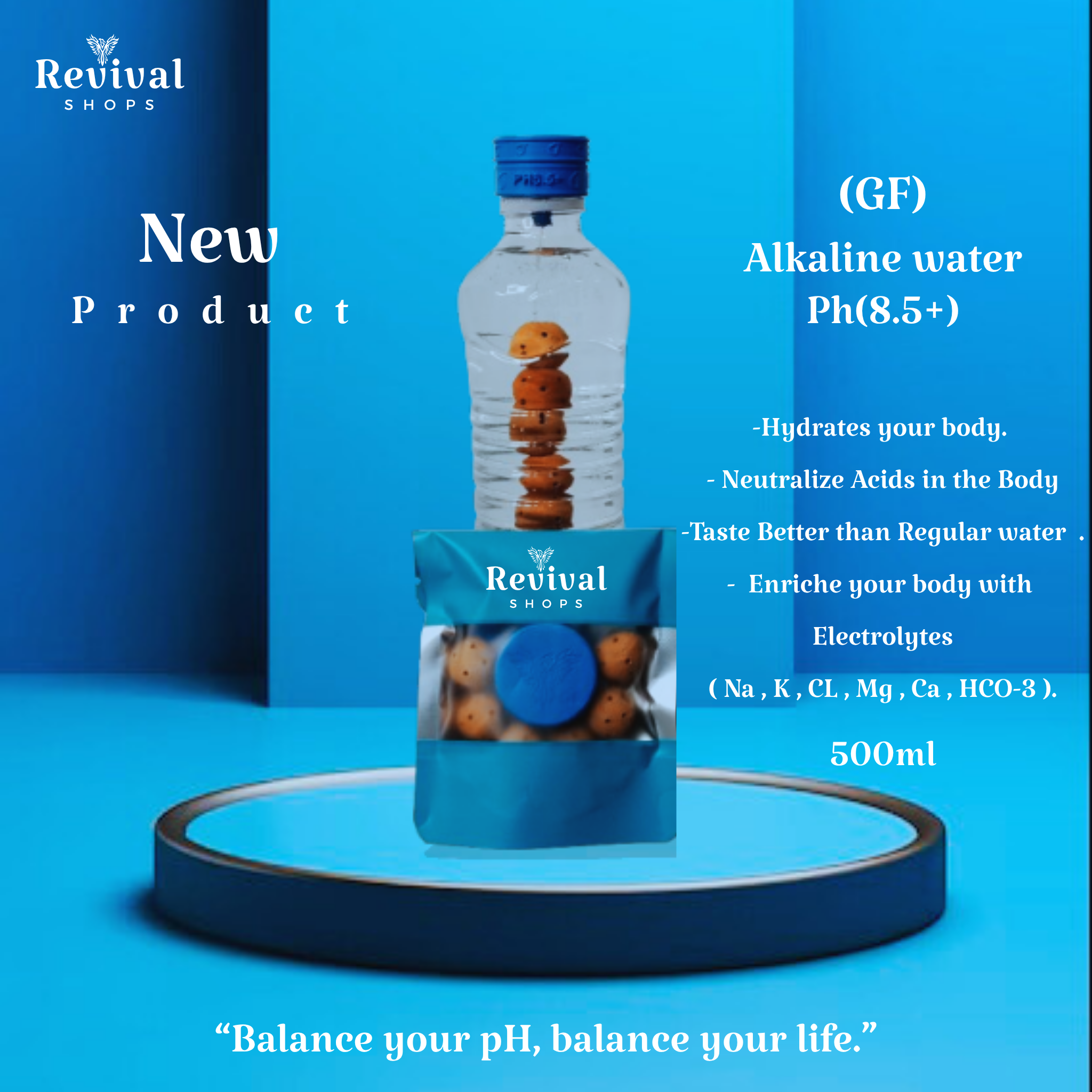 G-Filter- "GF"  Alkaline Water pH ( 8.5+) + Electrolytes for Water Bottle , 450 Refills / 3 Months,500ml.